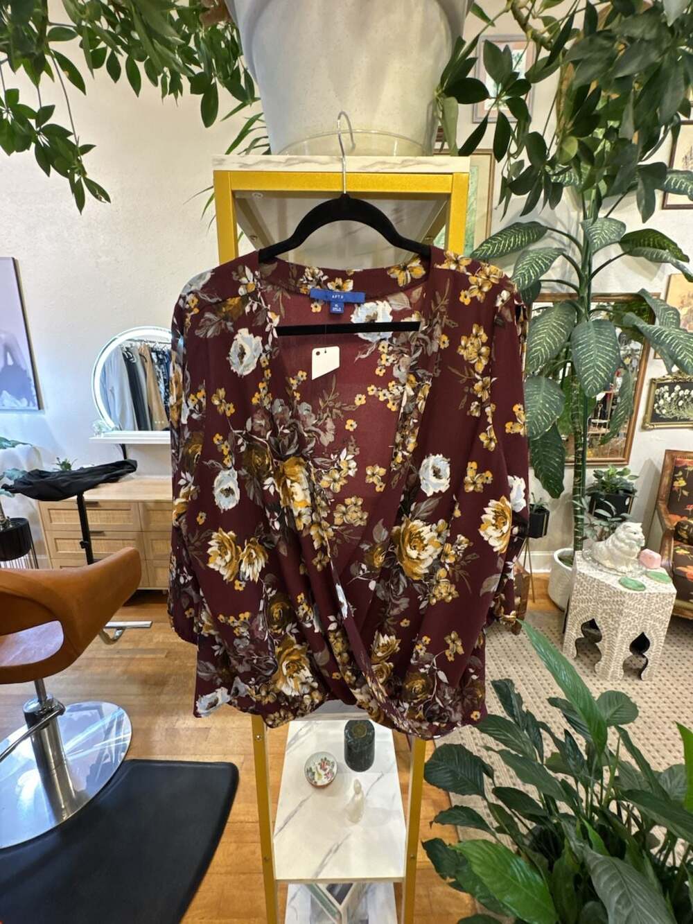 XL Apt. 9 Floral Wrap Blouse Burgundy Cold Shoulder